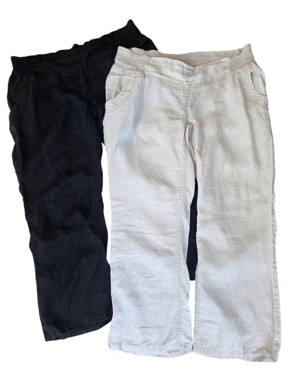 BUNDLE (2) Motherhood Maternity 100% Linen Pants Elastic Pull-On Size M